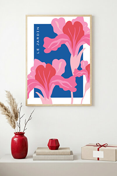 huhuli Πίνακας με φυσικό ξύλινο πλαίσιο και μοτίβο λουλουδιών - Ζωντανοί τόνο...