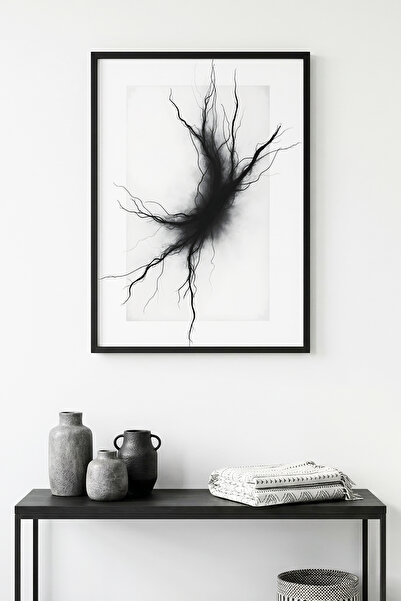 huhuli Αφηρημένη ζωγραφική με φυσικό ξύλινο πλαίσιο - Ασπρόμαυρο |   huhu1195