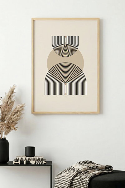 huhuli لوحة فنية بنمط هندسي بإطار خشبي طبيعي - تصميم بسيط |   هوهو1141