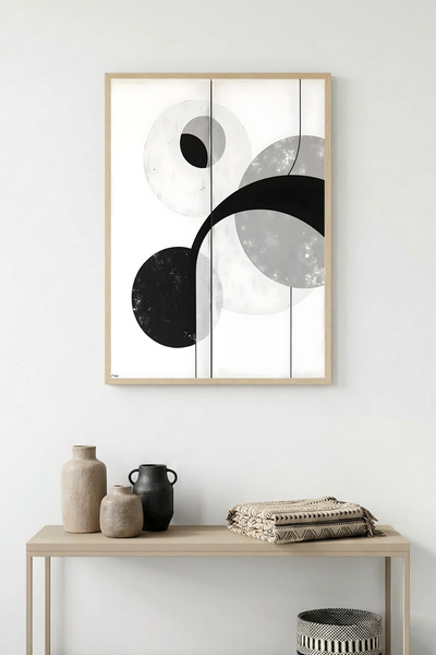 huhuli Γεωμετρικός ασπρόμαυρος πίνακας με φυσικό ξύλινο πλαίσιο - Μοντέρνος |...