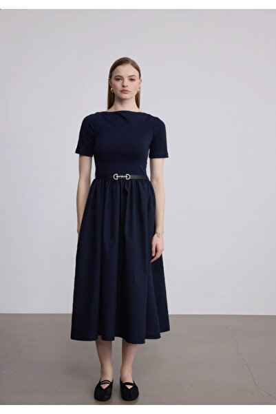 SevdeUgur Rochie de damă cu mânecă scurtă, cu curea, lungime maxi, combinație...