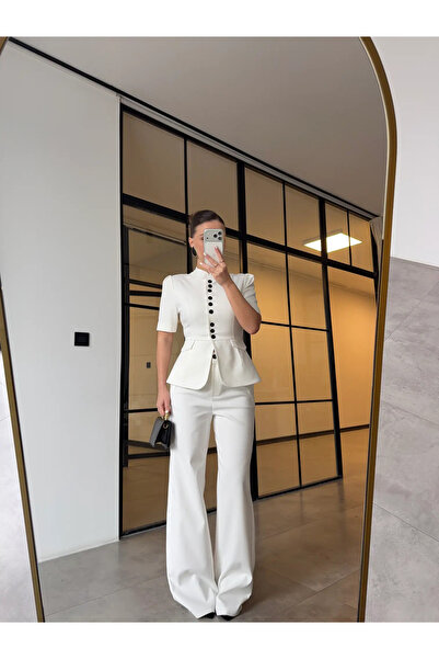 Miss Beyoğlu Set de jachetă și pantaloni pentru femei, cu guler ridicat și ta...