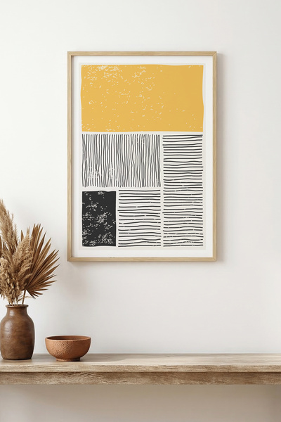 huhuli Tablou cu model minimalist cu ramă din lemn natural - Galben-Negru |  ...