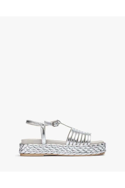 Unisa SANDAL WITH PLAITED BLOCK IN SILVER