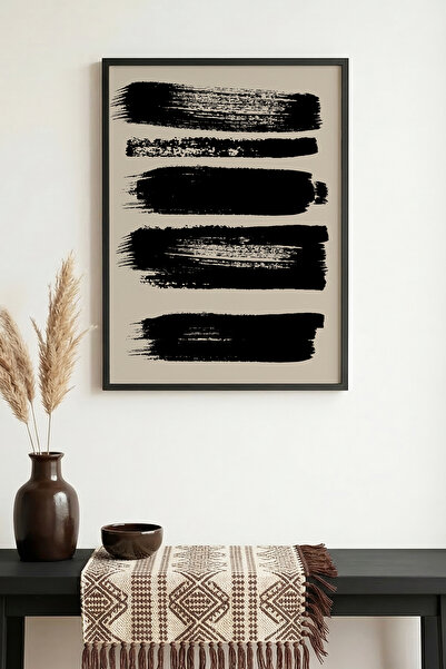 huhuli Αφηρημένος πίνακας με μαύρο σχέδιο με φυσικό ξύλινο πλαίσιο - Μίνιμαλ ...