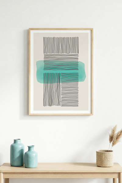 huhuli Tablou cu model liniar, cu ramă din lemn natural - Minimalist |   huhu...