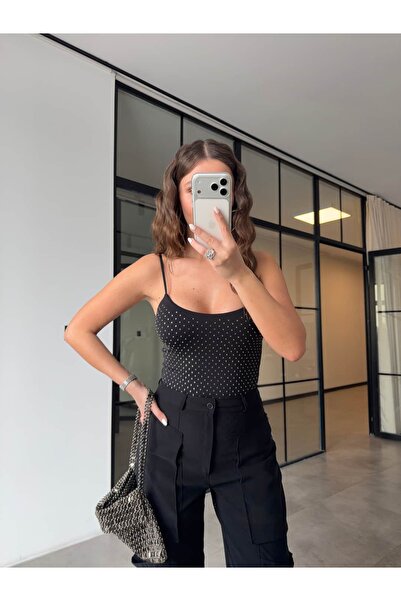 BB Bensu Buyruk Bodysuit cu bretele și pietre strălucitoare