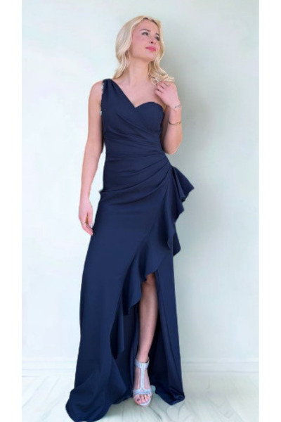 EXPLOSION Dress with Single Sleeve and Trimmed Crepe