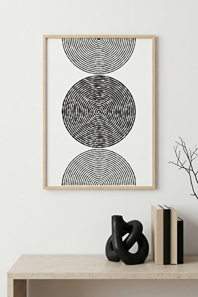 huhuli Natural Wood Framed Geometric Patterned Painting - Black and White |  ...
