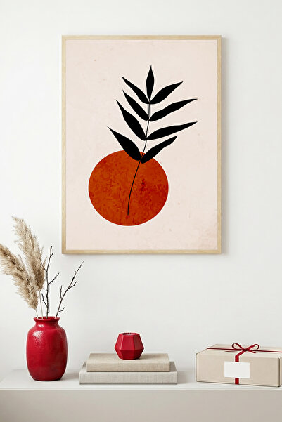 huhuli Tablou cu model minimalist de frunze, cu ramă din lemn natural - Tonur...