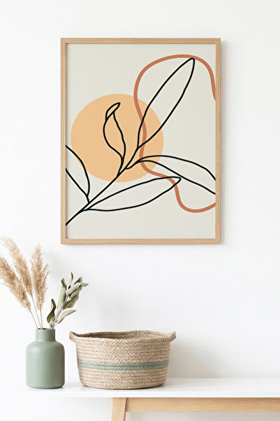 huhuli Natural Wood Framed Minimal Leaf Pattern Painting - Pastel Tones |   H...