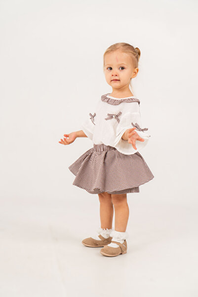 JNF kids Baby Girl Summer Outfit Set with Sleeve Detail, Muslin Gingham Skirt...