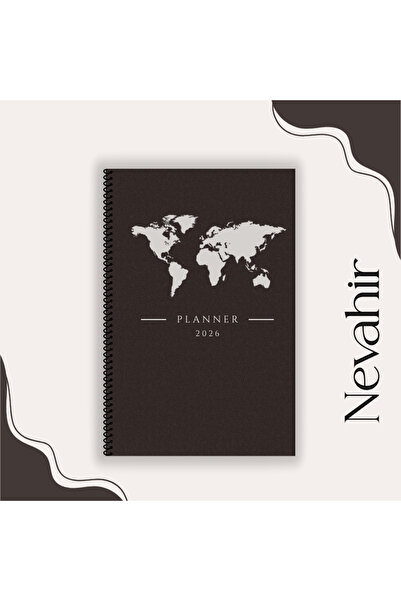 Nevahir Dünya Haritalı Haftalık Planlayıcı A5 100 gr Kalın Kağıt Helezon Orga...