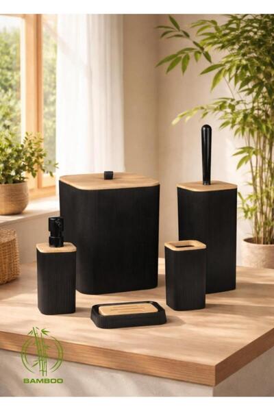 Okyanus Home Mina Black Bamboo Square 5-Piece Bathroom Set