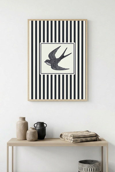 huhuli Tablou cu model de pasăre în dungi, cu ramă din lemn natural - Modern ...