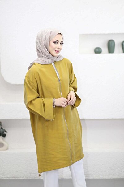 Suede Style 6346 - Comfortable Zippered Pocket Long Tunic with Cuff Detail