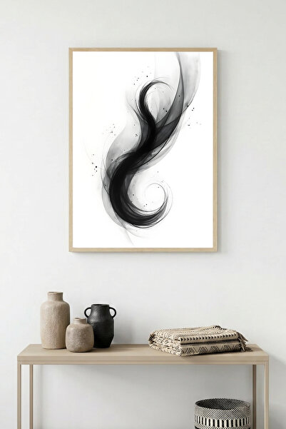 huhuli Tablou cu model negru abstract, înrămat în lemn natural - Minimal |   ...