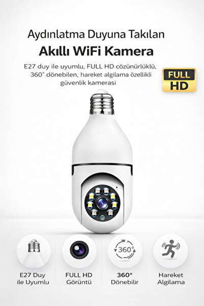Maybax WiFi Ampul Kamera Akıllı Güvenlik Kamerası Gece Görüş Hareket Algılama...
