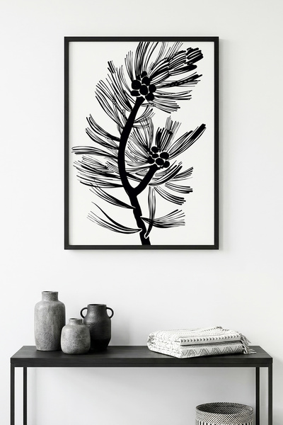 huhuli Τραπέζι με φυσικό ξύλινο πλαίσιο και μίνιμαλ σχέδιο φύλλων - Ασπρόμαυρ...