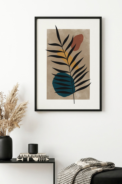 huhuli Tablou cu model minimalist de frunze, cu ramă din lemn natural - Tonur...