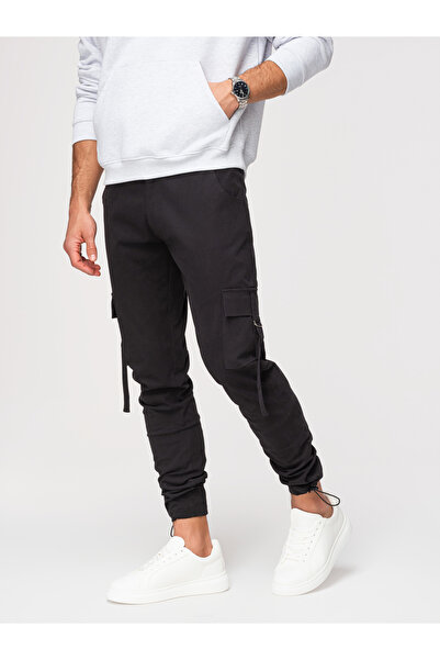 OMBRE Bărbați Pantaloni Cargo P1516 — Croială Dreaptă, Buzunare Laterale Negru