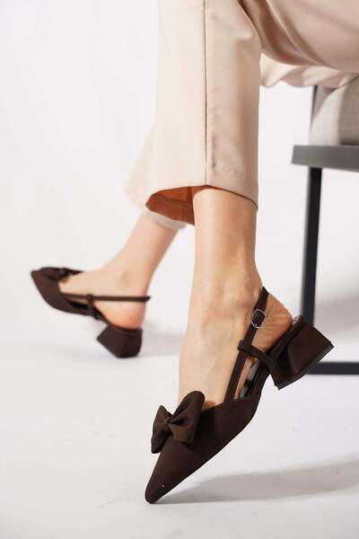 Moda Pie Sandale cu toc pentru femei Leoret, cu fundă și spate deschis, din s...