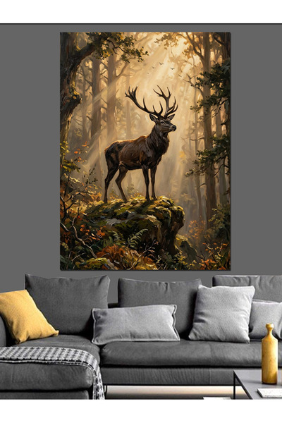 Artmeg Pânză decorativă cu cerb cornut pe Muntele Junglei - Tablou din lemn MDF
