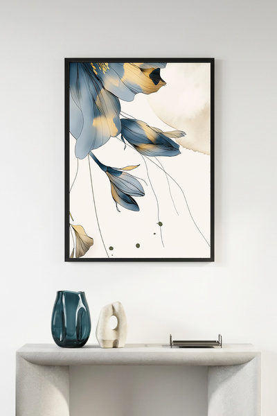 huhuli Tablou cu model floral înrămat în lemn natural - Minimalist |   huhu1292