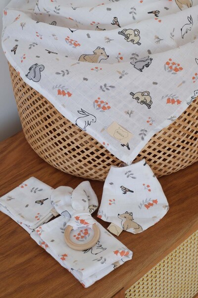 Bugula Cotton Muslin 110X110Cm Squirrel Pattern Special Day Gift Children's Blanket Soft Fabric