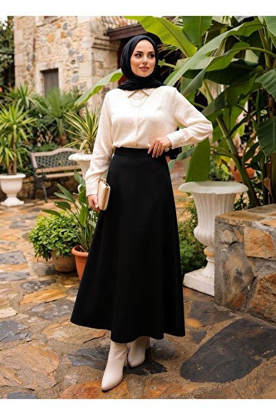 MEİLİN Elastic Waist Scuba Flared Skirt