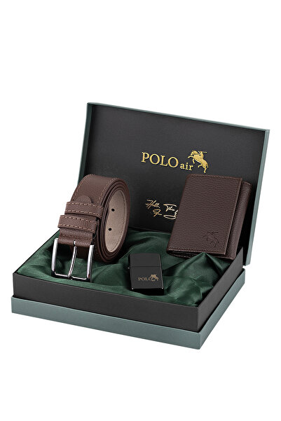 Polo Air Men's Magnetic Wallet Belt Lighter Combination Set Brown Color Cm-04-K