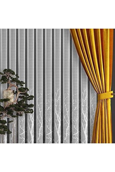 Belvedere Stylish Branch Patterned, Heavily Pleated, Heavy Weight Tulle Curtain