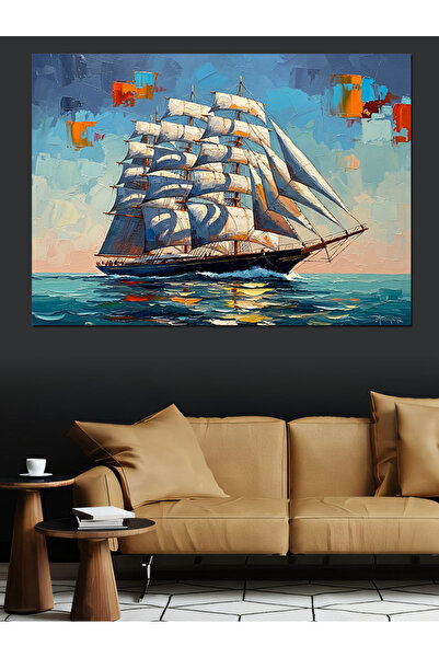 Artmeg Ancient Sailing Ship Going Out to Sea Decorative Canvas - Mdf Wood Tab...