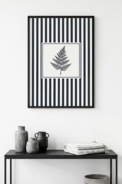 huhuli Επιτραπέζια ζωγραφιά με σχέδιο φύλλων με φυσικό ξύλινο πλαίσιο - Ασπρό...