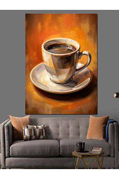 Artmeg Pânză decorativă cu cafea fierbinte pe fundal portocaliu - Masă din le...