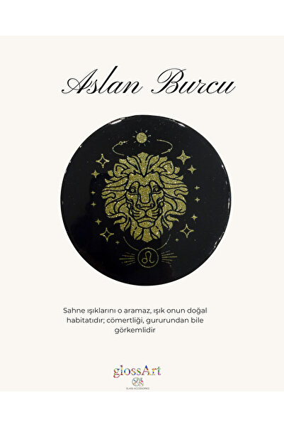 Aslan Burcu El Yapımı Cam Bardak Altlığı – Astroloji Temalı Dekoratif Ürün