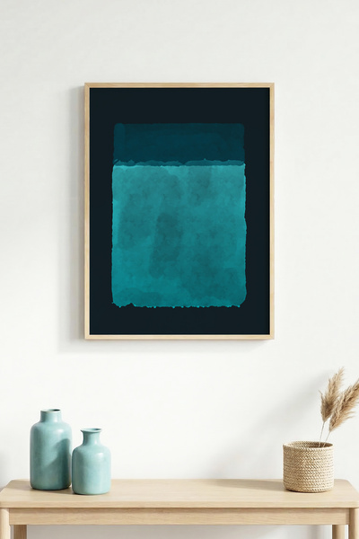 huhuli Tablou cu model albastru abstract, înrămat în lemn natural - Tonuri vi...