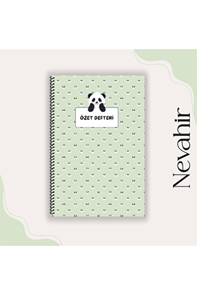 Nevahir Panda Tasarımlı Özet Defteri A5 100 gr Kalın Kağıt Helezon Şablonlu Ö...