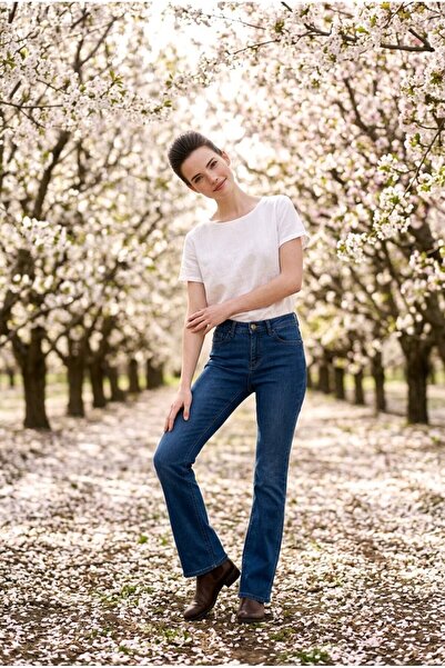 hies Jeans Spanish Flare High Waist Lycra Trousers Dark Blue