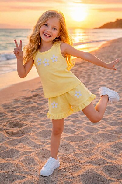 CiciTime Çocuk Modası Set de vară pentru fete, cu pantaloni scurți și top scurt