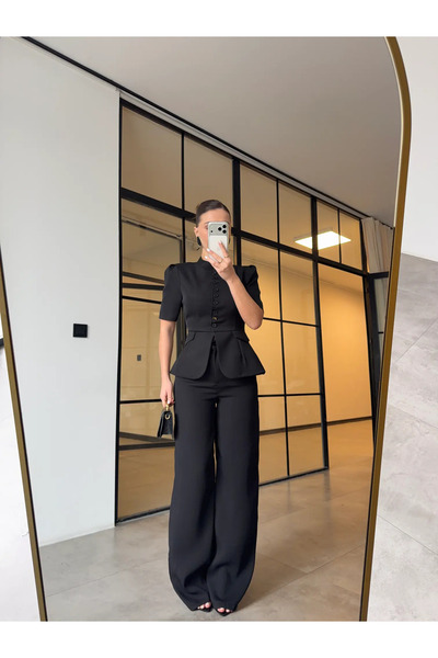 Miss Beyoğlu Set de jachetă și pantaloni pentru femei, cu guler ridicat și ta...