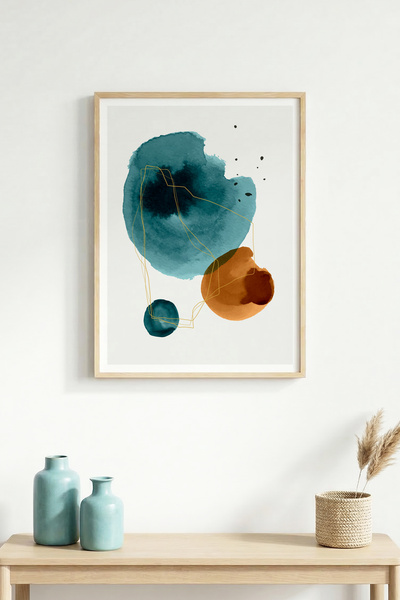 huhuli Tablou cu model abstract, înrămat în lemn natural - Tonuri vii |   huh...