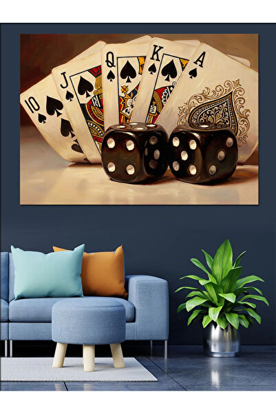 Artmeg Pânză decorativă cu cărți și zaruri pentru masă de poker - Masă din le...