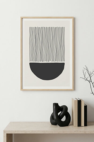 huhuli Τραπέζι με μίνιμαλ γραμμές με φυσικό ξύλινο πλαίσιο - Μαύρο-Λευκό |   ...