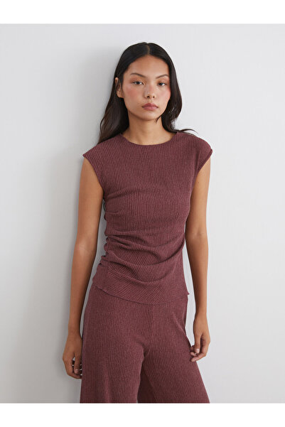 LC Waikiki Crew Neck Textured Ruched Blouse