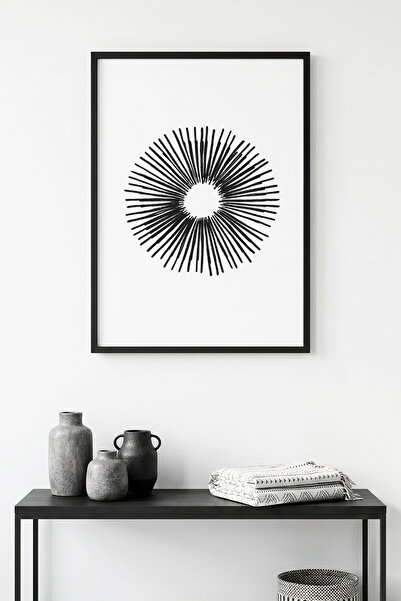 huhuli Μινιμαλιστικός πίνακας με μαύρο σχέδιο με φυσικό ξύλινο πλαίσιο - Γεωμ...