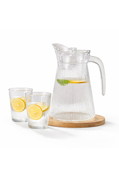 wei inox Lemonade carafe, 2 glasses included, glass, transparent, 1300 ml/260 ml