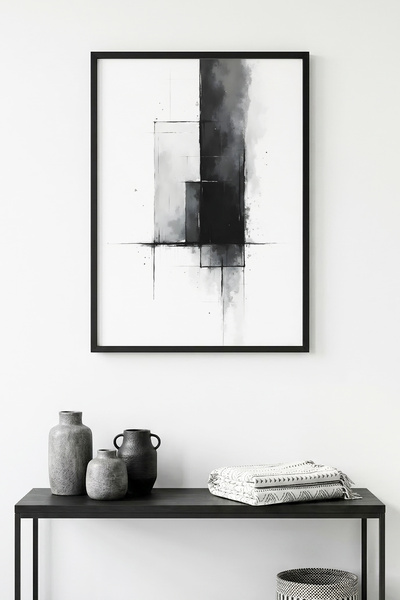 huhuli Πίνακας με αφηρημένα γεωμετρικά σχέδια με φυσικό ξύλινο πλαίσιο - Ασπρ...