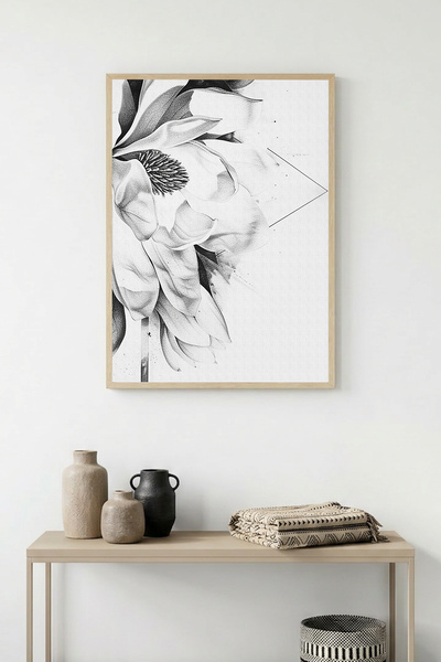 huhuli Tablou cu model floral înrămat în lemn natural - Minimalist |   huhu1314