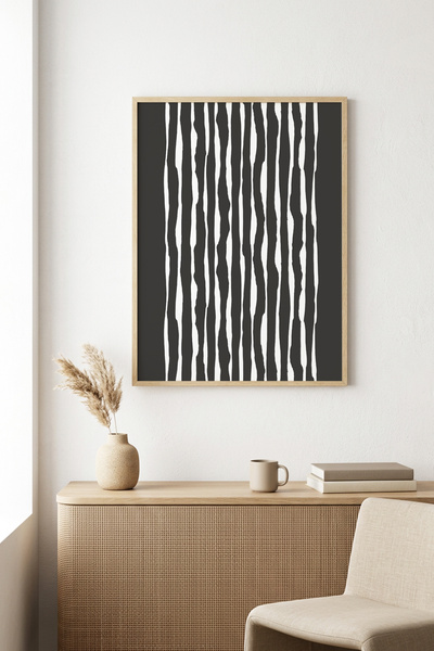 huhuli Natural Wood Framed Striped Patterned Painting - Minimal |   Huhu1068